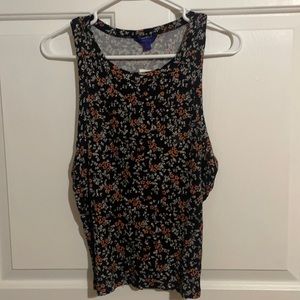 NWT Aeropostale Women’s Black Orange Floral Pattern Ribbed Sleeveless Top - XL